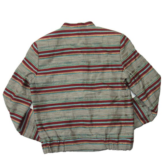 NWT Sezane Teddy Keaton in Jacquard Striped Rust Green Gold Bomber Jacket 36 4 - Picture 10 of 10